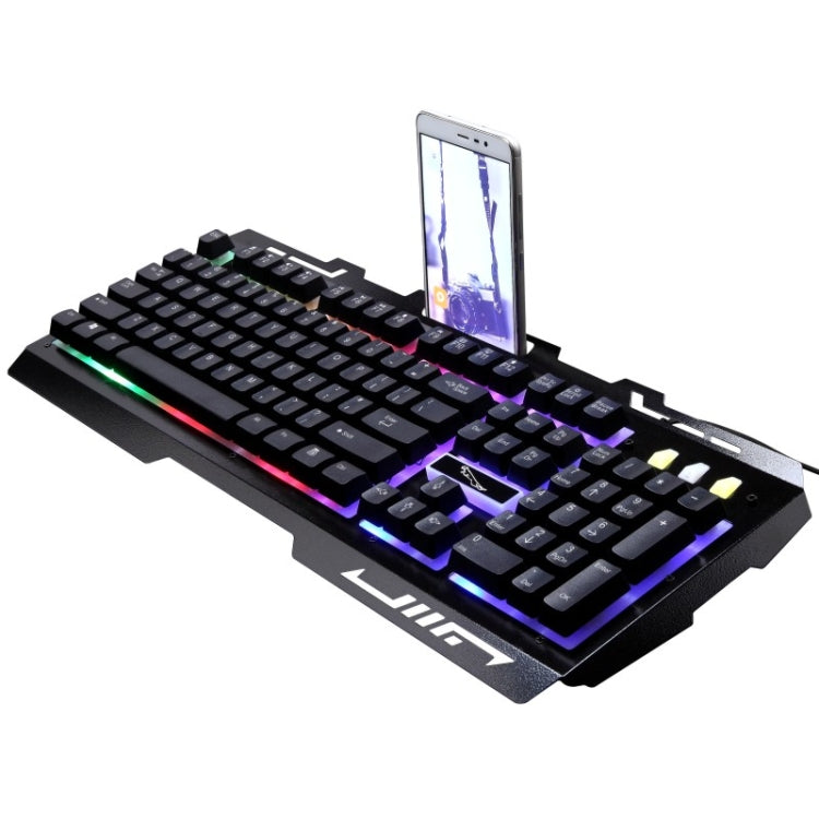 ZGB G700 104キー USB 有線 メカニカルフィール 発光メタルパネルサスペンションゲーミングキーボード スマホホルダー付き