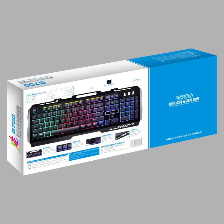ZGB G700 104キー USB 有線 メカニカルフィール 発光メタルパネルサスペンションゲーミングキーボード スマホホルダー付き