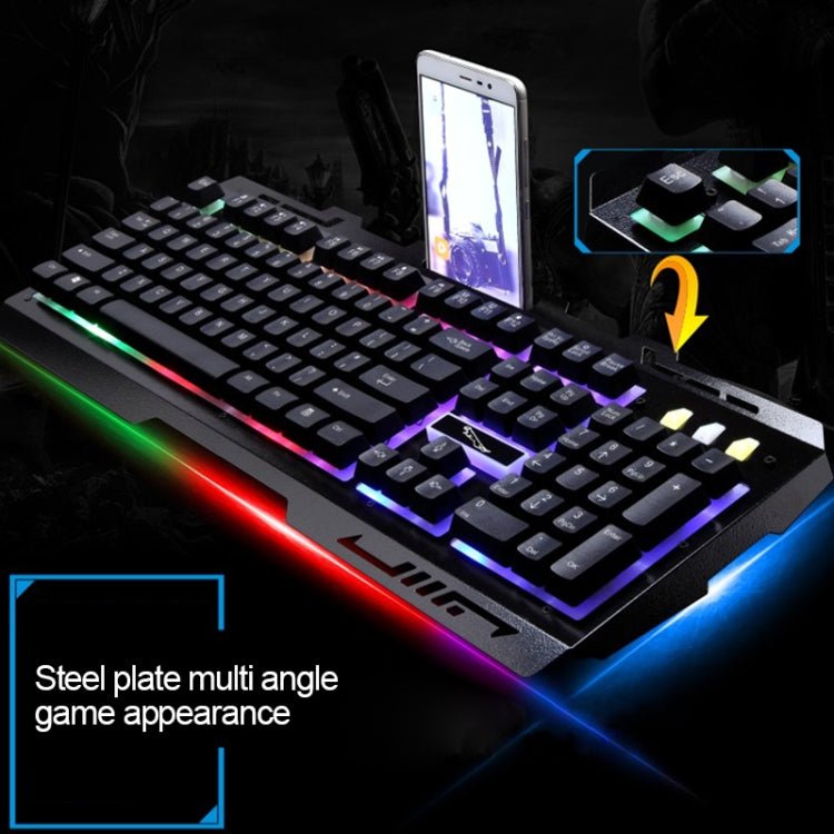 ZGB G700 104キー USB 有線 メカニカルフィール 発光メタルパネルサスペンションゲーミングキーボード スマホホルダー付き
