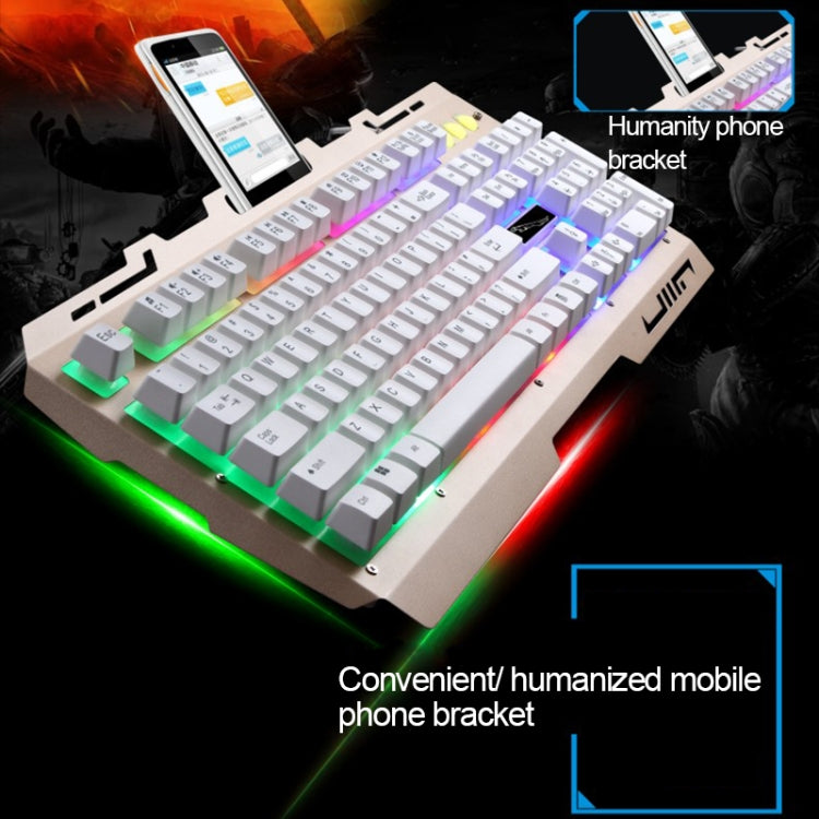 ZGB G700 104キー USB 有線 メカニカルフィール 発光メタルパネルサスペンションゲーミングキーボード スマホホルダー付き