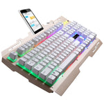 ZGB G700 104キー USB 有線 メカニカルフィール 発光メタルパネルサスペンションゲーミングキーボード スマホホルダー付き