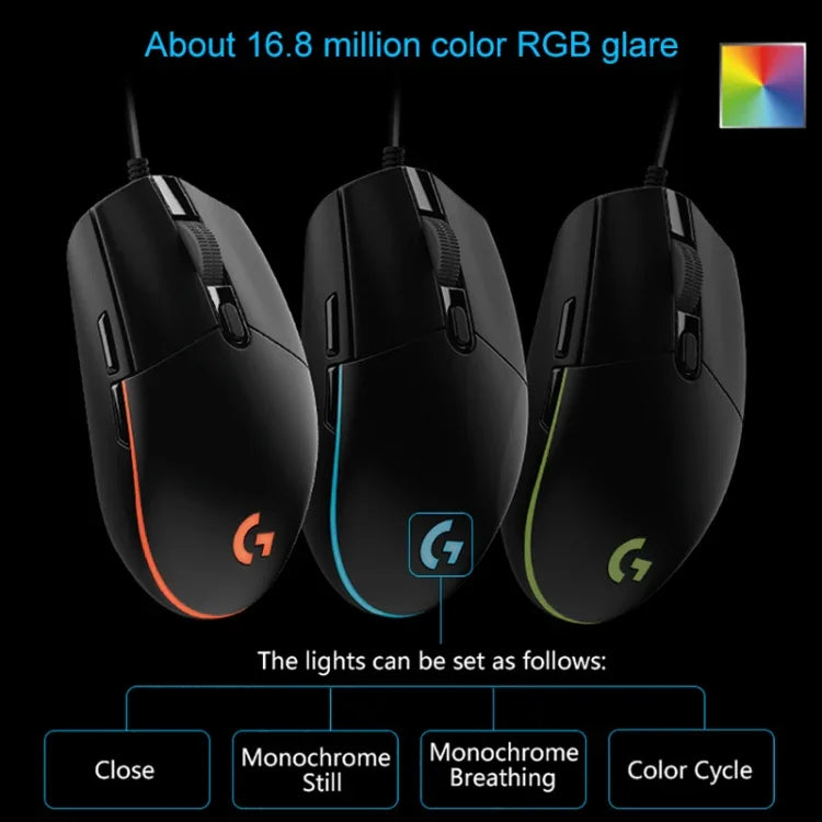 Logitech G102 6キー RGB発光 6000DPI 5段階調整有線光学ゲーミングマウス 長さ: 2m, G102, G102 (ホワイト)