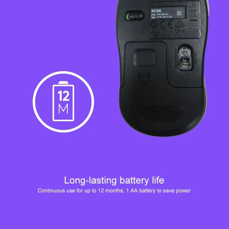 Logitech M186 ワイヤレスマウス オフィス省電力 USB ノートパソコン デスクトップコンピューター ユニバーサル