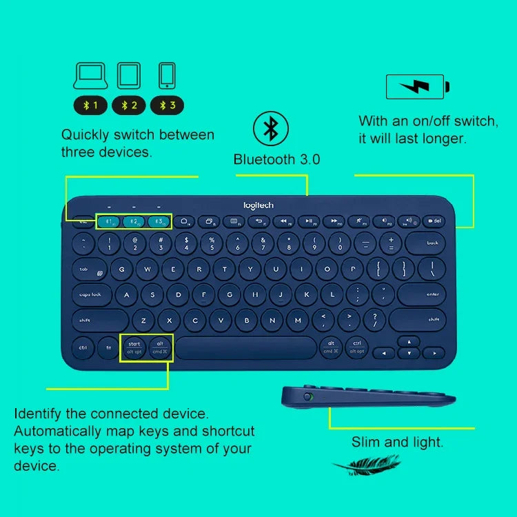 Logitech K380 ポータブルマルチデバイスワイヤレスBluetoothキーボード、K380