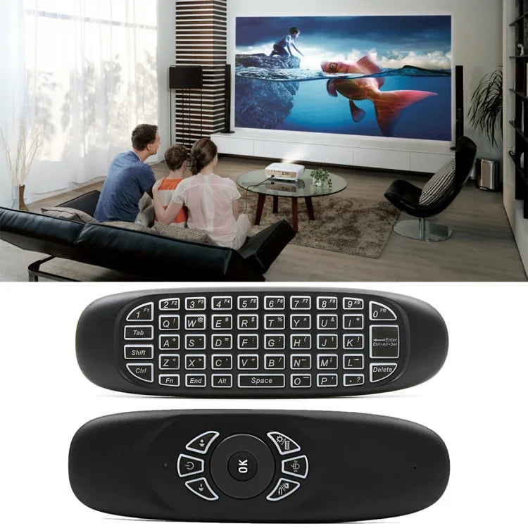 C120 バックライト エアマウス 2.4GHz ワイヤレスキーボード 3Dジャイロセンサー Androidリモコン PC、Android TVボックス/スマートTV、ゲーム機対応 ホワイトバックライトキーボード
