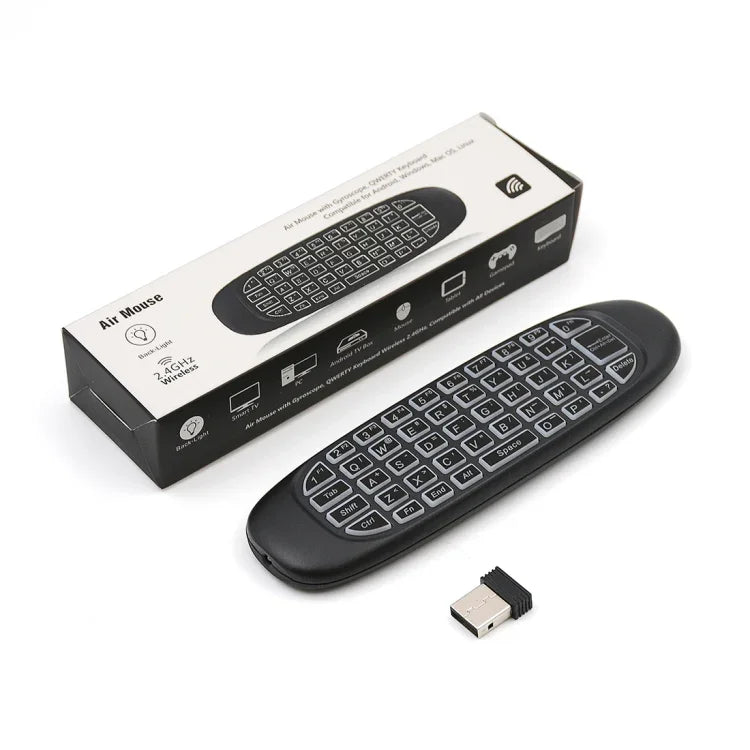 C120 バックライト エアマウス 2.4GHz ワイヤレスキーボード 3Dジャイロセンサー Androidリモコン PC、Android TVボックス/スマートTV、ゲーム機対応 ホワイトバックライトキーボード