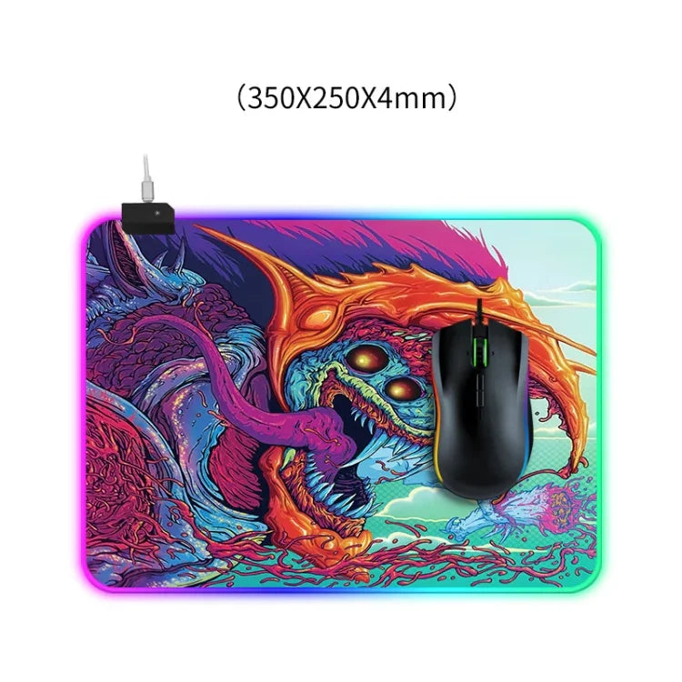 コンピューターモンスター柄イルミネーションマウスパッド、サイズ：35 x 25 x 0.4cm、35 x 25 x 0.4cm