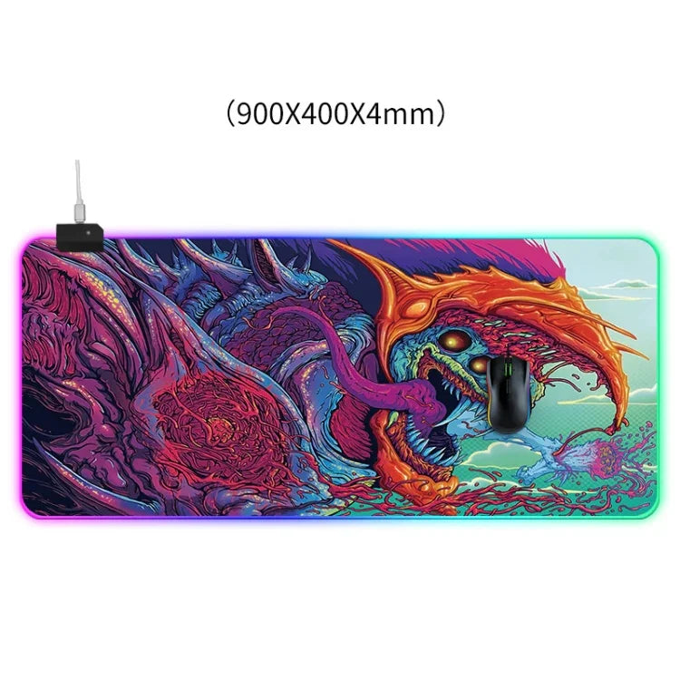 コンピューターモンスター柄イルミネーションマウスパッド、サイズ：90 x 40 x 0.4cm、90 x 40 x 0.4cm