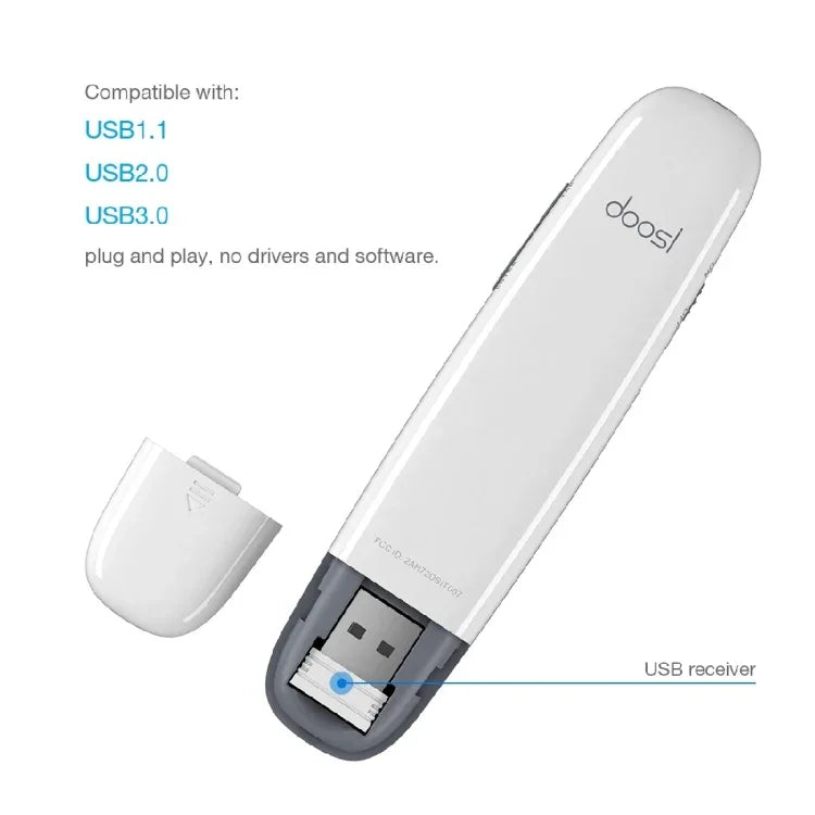 Doosl DSIT007 2.4GHz 充電式パワーポイントプレゼンテーションワイヤレスクリッカーリモコンペン コントロール距離: 10m(ホワイト), DSIT007