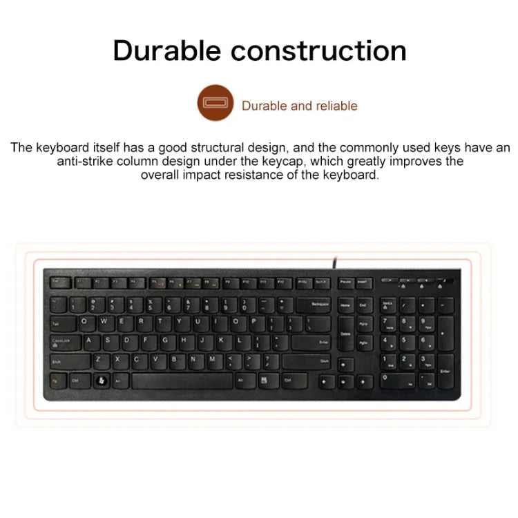 Lenovo K5819 オフィス用シンプル超薄型有線キーボード、K5819（ブラック）