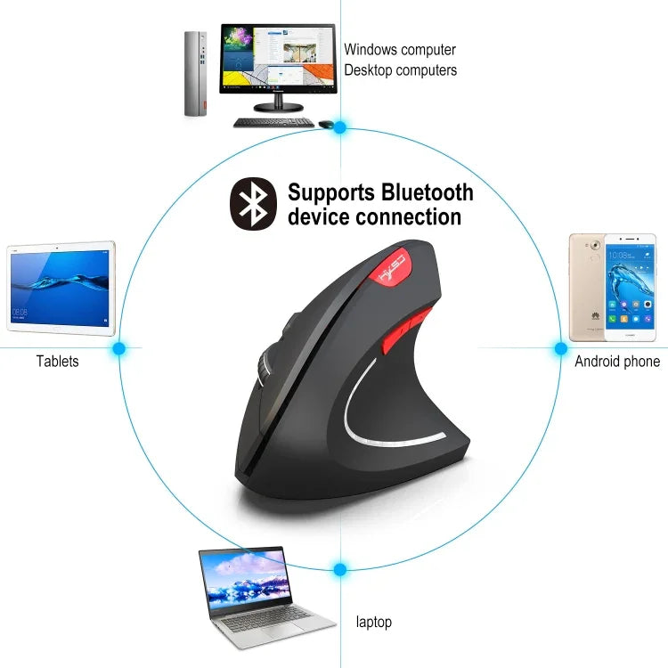 HXSJ T29 Bluetooth 3.0 Wireless Bluetooth 6-Keys 2400 DPI Adjustable Ergonomics Optical Vertical Mouse, 6 Buttons T29 Grey