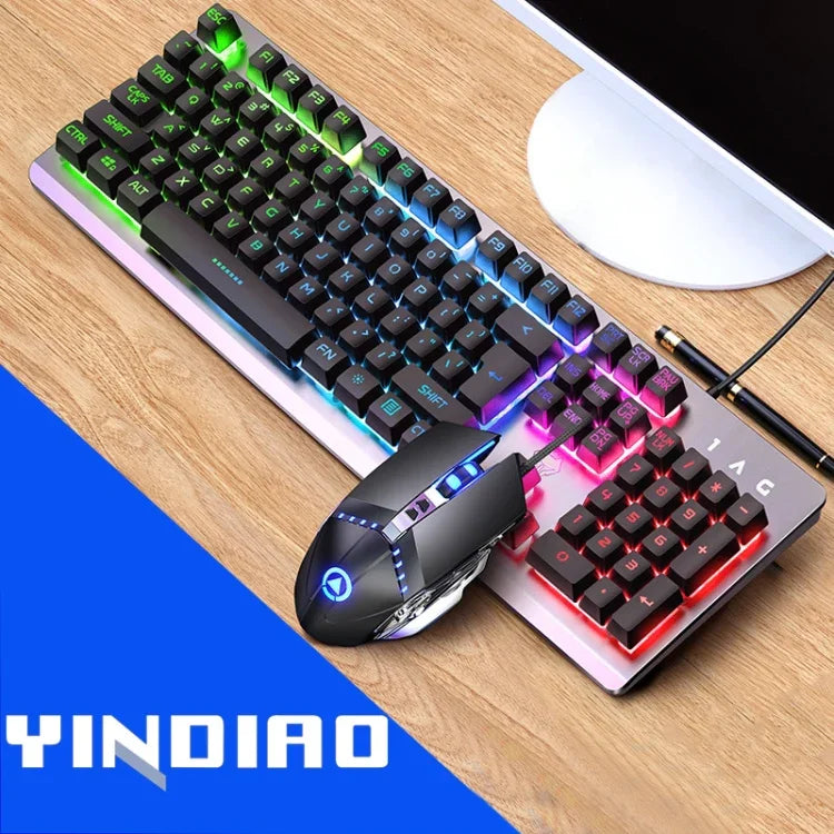 YINDIAO K002 USB有線メカニカルフィールRGBバックライトキーボード＋光学静音マウスセット、RGBバックライト / 静音 / ブラック、RGBバックライト / ホワイト