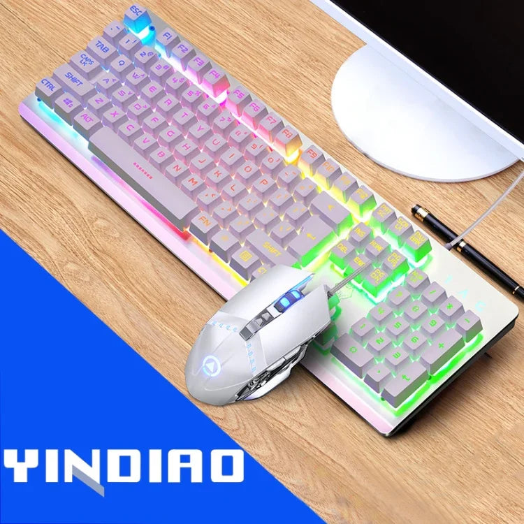 YINDIAO K002 USB有線メカニカルフィールRGBバックライトキーボード＋光学静音マウスセット、RGBバックライト / 静音 / ブラック、RGBバックライト / ホワイト