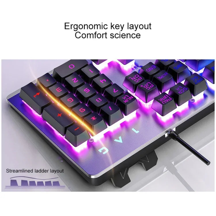 YINDIAO K002 USB有線メカニカルフィールRGBバックライトキーボード＋光学静音マウスセット、RGBバックライト / 静音 / ブラック、RGBバックライト / ホワイト