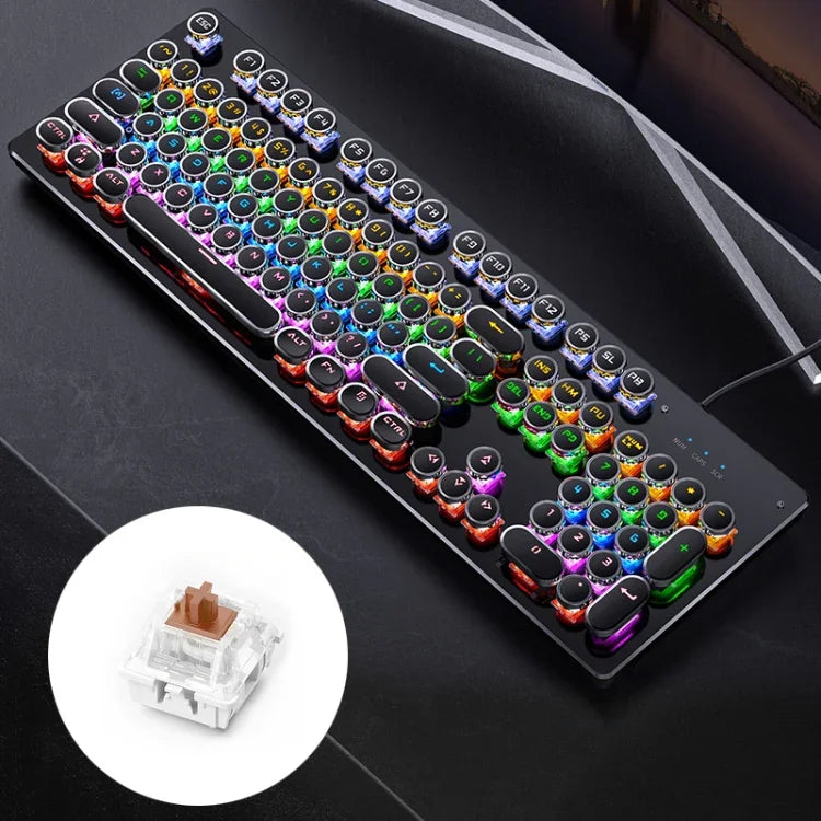 YINDIAO 電気めっきパンクミックスライトUSBメカニカルゲーミング有線キーボード、ティー軸、電気めっきパンク、ティー軸（ブラック）