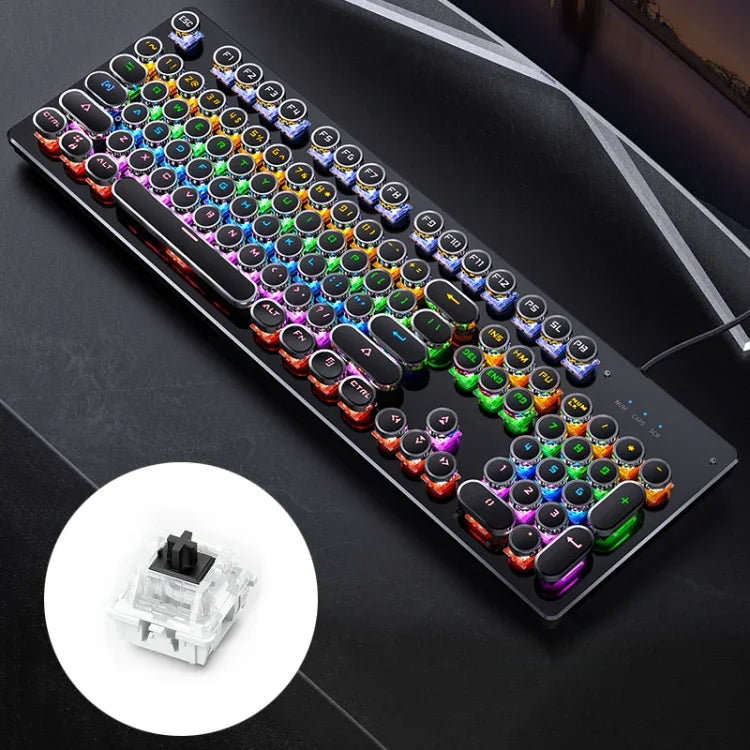 YINDIAO 電気めっきパンクミックスライトUSBメカニカルゲーミング有線キーボード、ブラック軸、電気めっきパンク、ブラック軸（ブラック）
