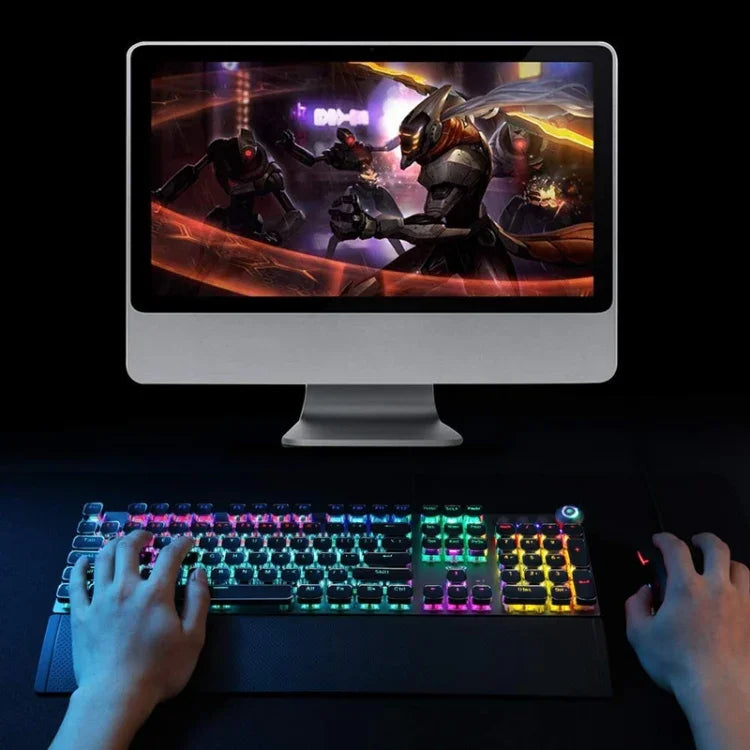 AULA F2088 108キー ミックスライトめっきパンクメカニカルブルースイッチ有線USBゲーミングキーボード メタルボタン付き、ブルースイッチシルバー
