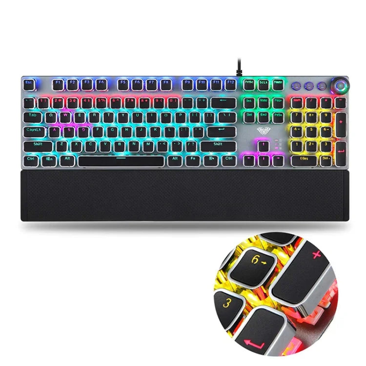 AULA F2088 108キー ミックスライトめっきパンクメカニカルブルースイッチ有線USBゲーミングキーボード メタルボタン付き、ブルースイッチシルバー