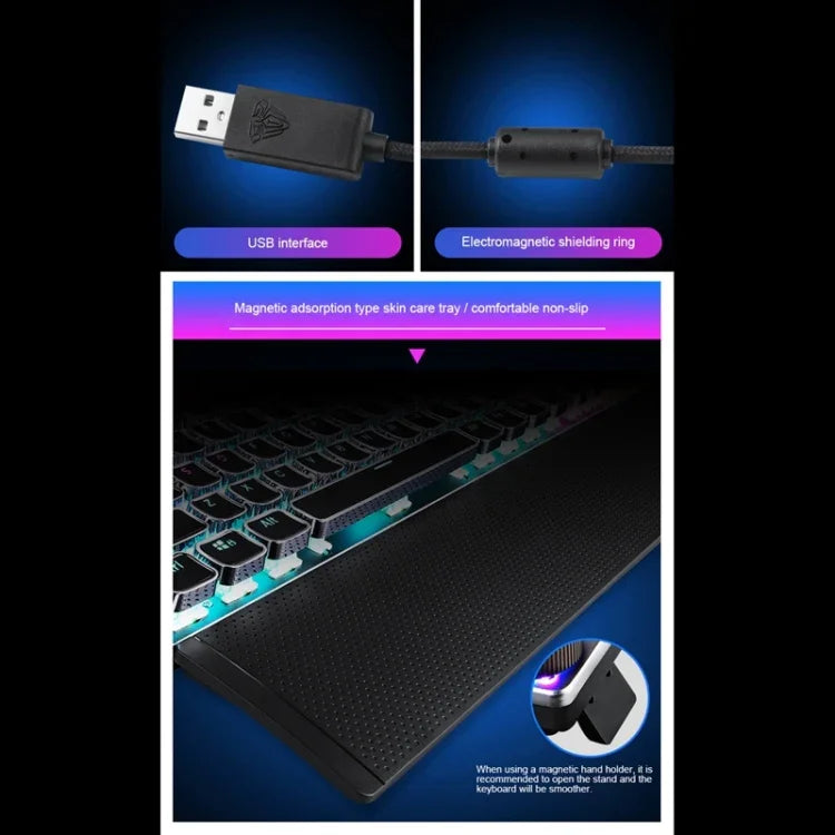 AULA F2088 108キー ミックスライトめっきパンクメカニカルブルースイッチ有線USBゲーミングキーボード メタルボタン付き、ブルースイッチシルバー