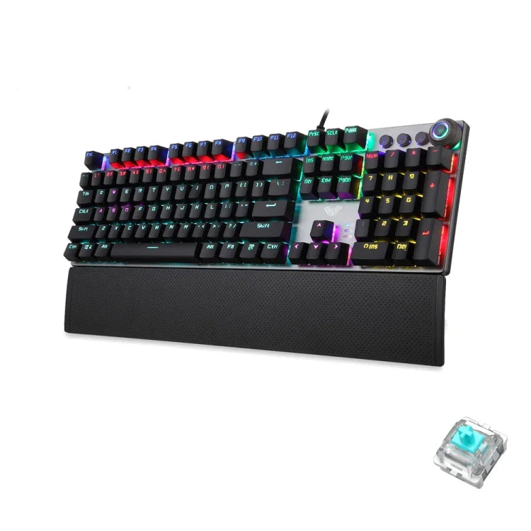 AULA F2088 108キー ミックスライトメカニカルブルースイッチ有線USBゲーミングキーボード メタルボタン付き、ブルースイッチブラック