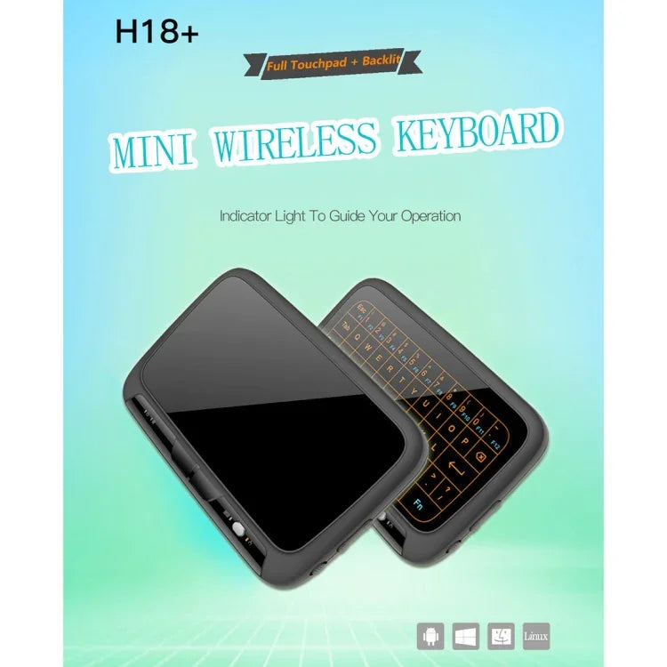 H18+ 2.4GHz ミニ ワイヤレスキーボード フルタッチパッド 3段階調光バックライト付き（ブラック）、H18+ バックライトキーボード
