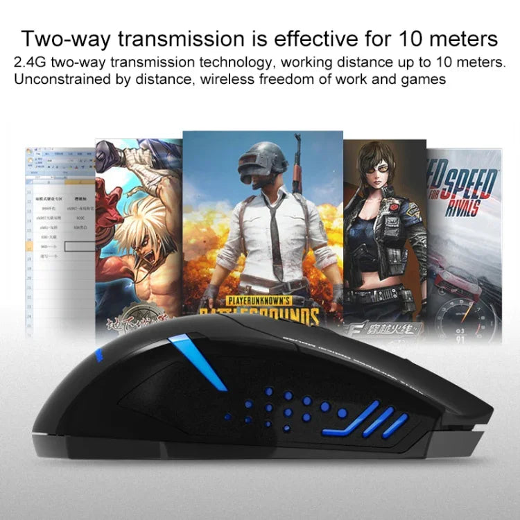 ET X-08 7キー 2400DPI 2.4G ワイヤレス静音ゲーミングマウス USBレシーバー＆カラフルバックライト付き