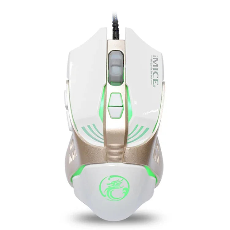 iMICE V5 USB 7ボタン 4000 DPI 有線光学カラフルバックライトゲーミングマウス パソコンPCラップトップ用、V5（ホワイト）