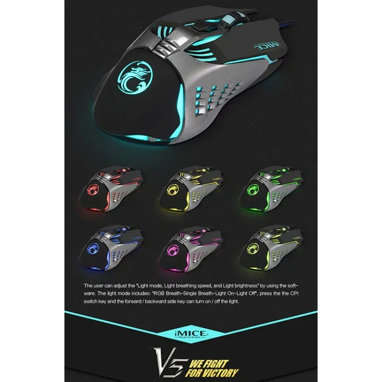 iMICE V5 USB 7ボタン 4000 DPI 有線光学カラフルバックライトゲーミングマウス パソコンPCラップトップ用、V5（ホワイト）
