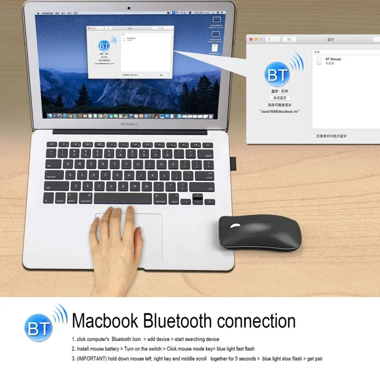 HXSJ T23 Bluetooth 5.0 + Bluetooth 3.0 + 2.4GHz ワイヤレス3モード 4キー 1600 DPI 調整可能エルゴノミクス光学マウス、T23 ブラック