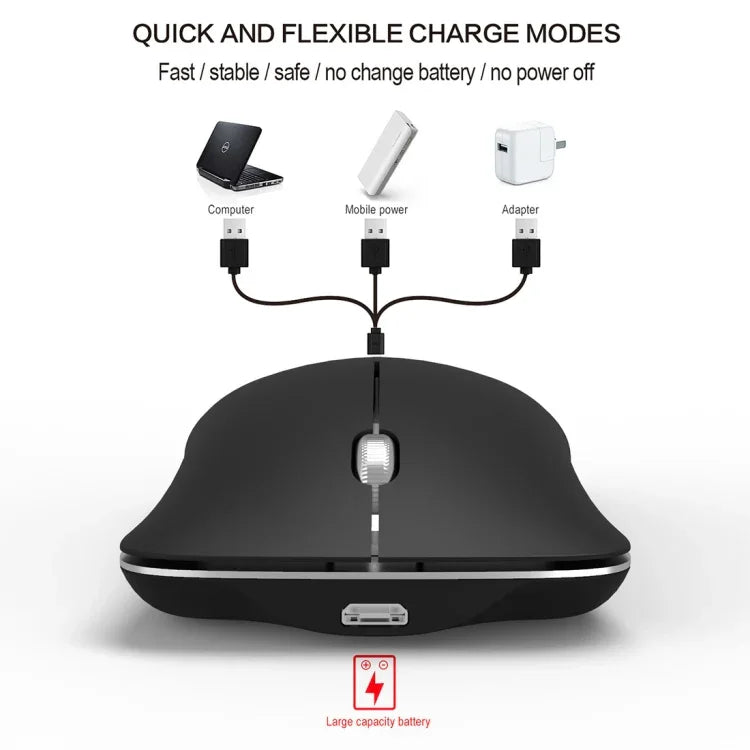 HXSJ T23 Bluetooth 5.0 + Bluetooth 3.0 + 2.4GHz ワイヤレス3モード 4キー 1600 DPI 調整可能エルゴノミクス光学マウス、T23 ブラック