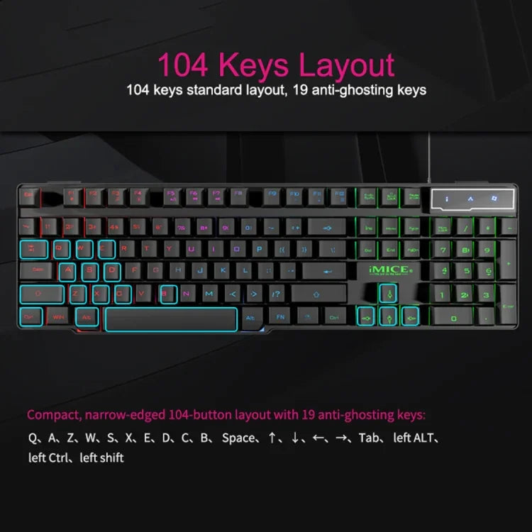 iMICE AK-600 有線USB浮遊キーキャップ文字発光バックライトゲーミングキーボード、発光バックライト（ブラック）