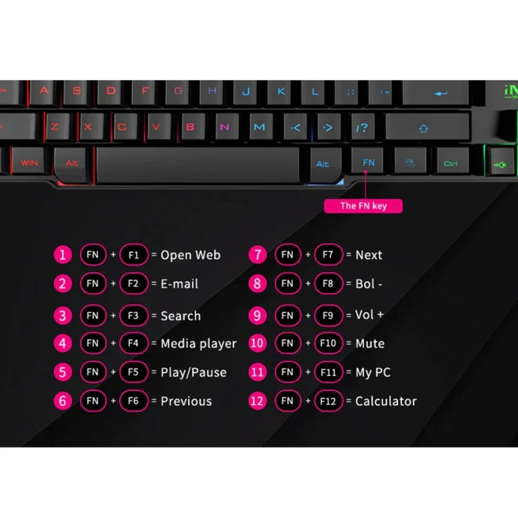 iMICE AK-600 有線USB浮遊キーキャップ文字発光バックライトゲーミングキーボード、発光バックライト（ブラック）