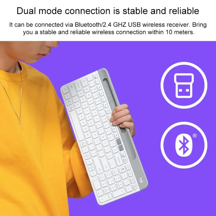 ロジクール K580 デュアルモード薄型軽量マルチデバイスワイヤレスキーボード電話ホルダー付き
