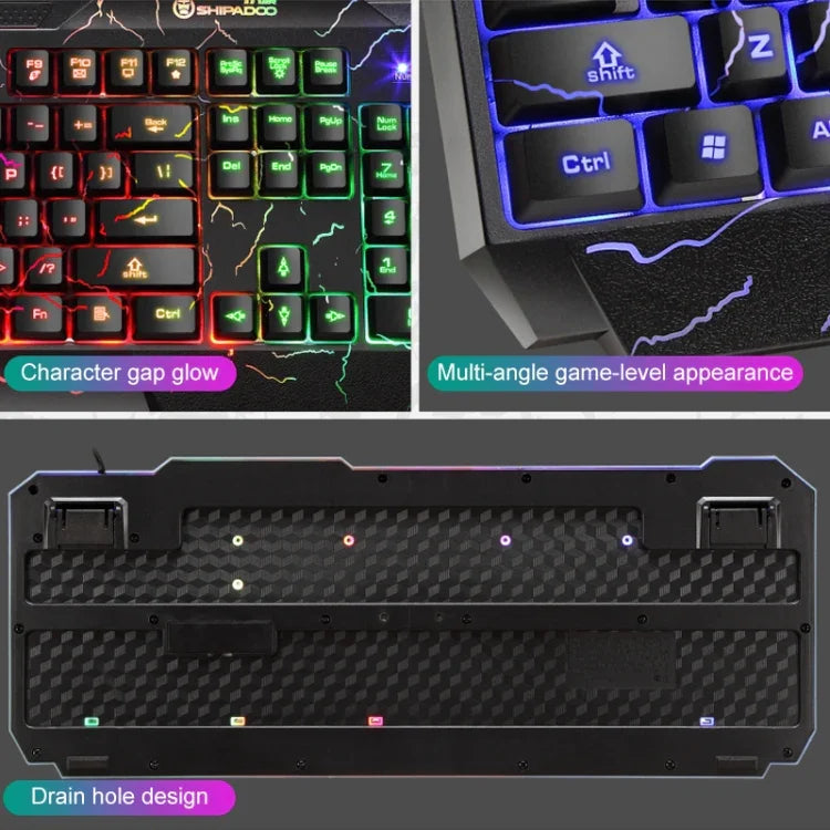SHIPADOO D620 104キー有線RGBカラークラックバックライトゲーミングキーボードマウスキット ノートパソコン、PC用