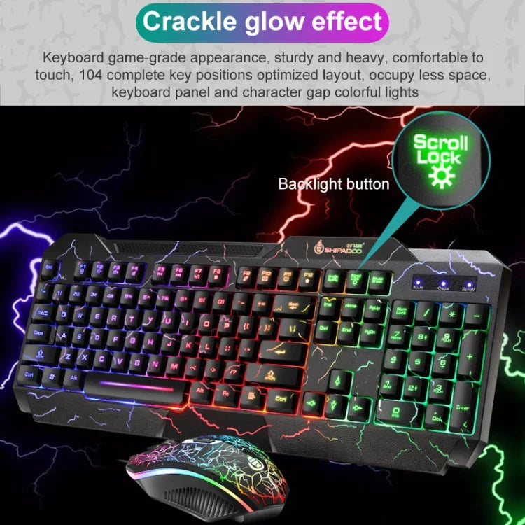 SHIPADOO D620 104キー有線RGBカラークラックバックライトゲーミングキーボードマウスキット ノートパソコン、PC用