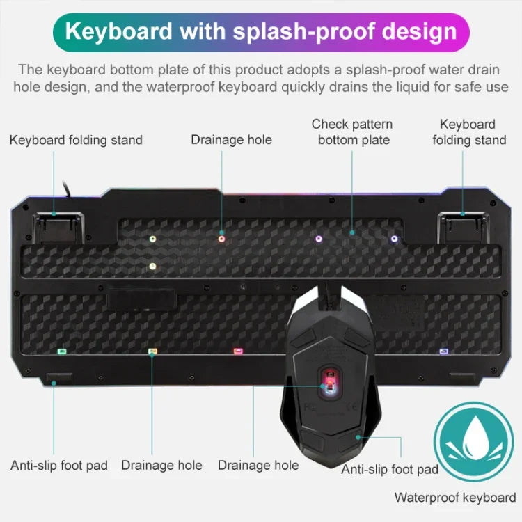 SHIPADOO D620 104キー有線RGBカラークラックバックライトゲーミングキーボードマウスキット ノートパソコン、PC用