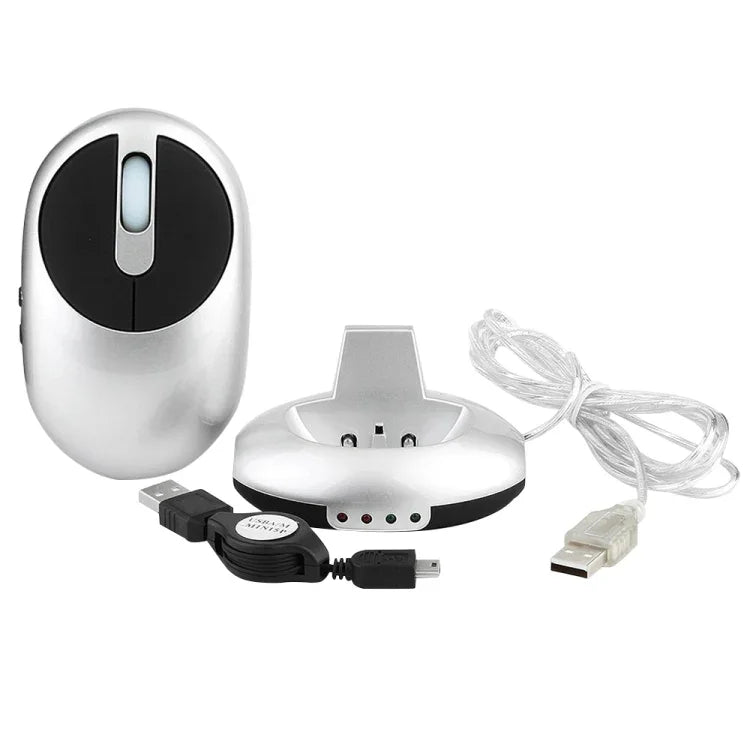 MZ-012 2.4G 1200 DPI ワイヤレス充電式光学マウス 3ポートUSBハブ／充電ドック付き
