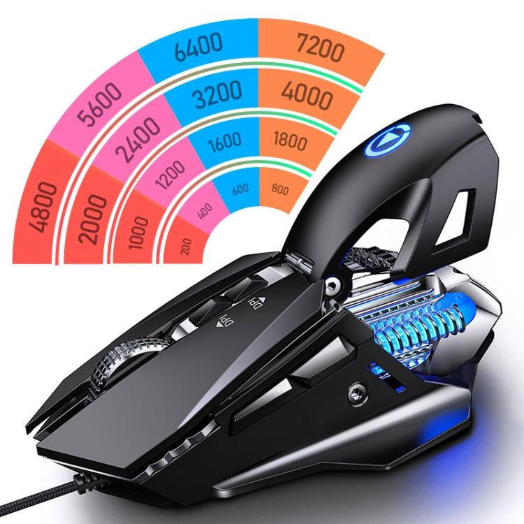YINDIAO G10 7200DPI 7モード調整可能7キーRGBライト有線メタルメカニカルハードコアマクロマウス、スタイル：オーディオバージョン