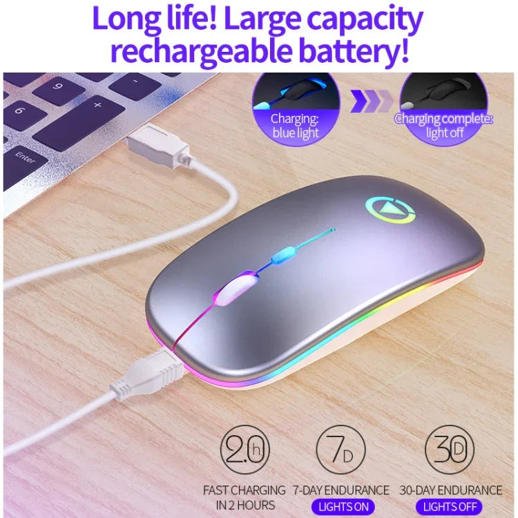 YINDIAO A2 2.4GHz 1600DPI 3モード調整可能 RGBライト 充電式ワイヤレス静音マウス、充電式バージョン