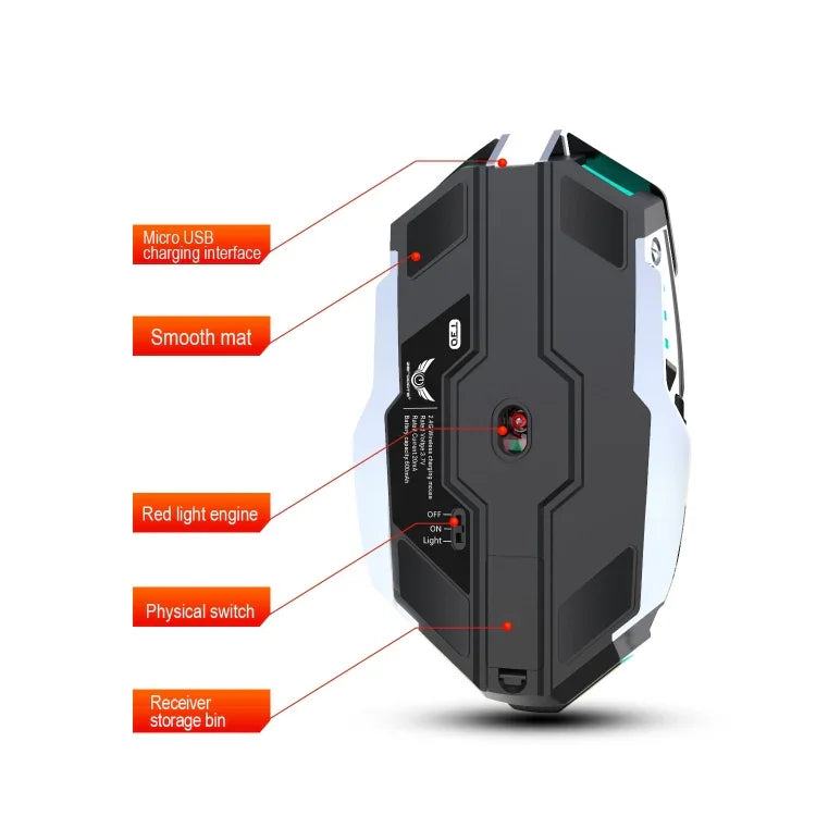 ZERODATE T30 2.4GHz 2400DPI 3段階調整可能 RGBバックライト ワイヤレス光学式マウス、T30ホワイト