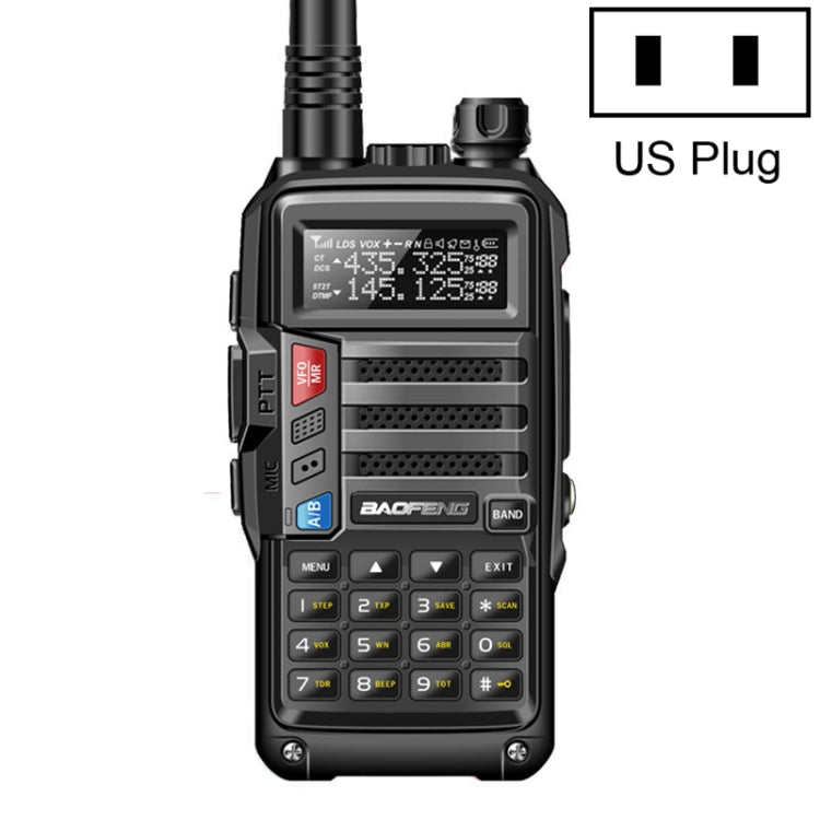 Baofeng BF-UV5R Plus S9 FM インターフォン ハンドヘルドトランシーバー、USプラグ、ブラック、レッド、シルバー