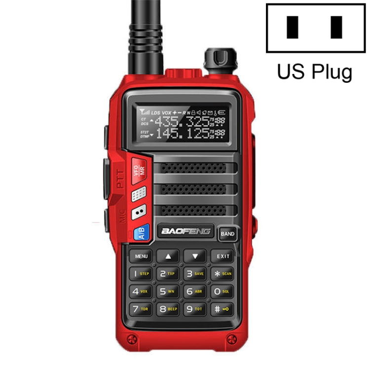 Baofeng BF-UV5R Plus S9 FM インターフォン ハンドヘルドトランシーバー、USプラグ、ブラック、レッド、シルバー