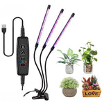 30W トリプルヘッド調光スペクトルタイミング LED 植物育成用ライト、USBプラグ DC 5V、30W