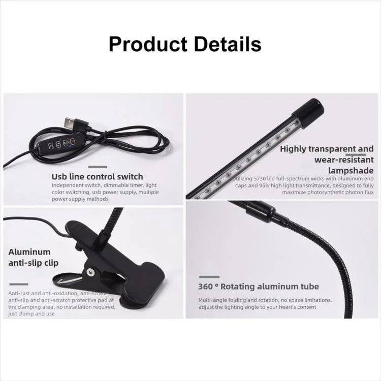 30W トリプルヘッド調光スペクトルタイミング LED 植物育成用ライト、USBプラグ DC 5V、30W