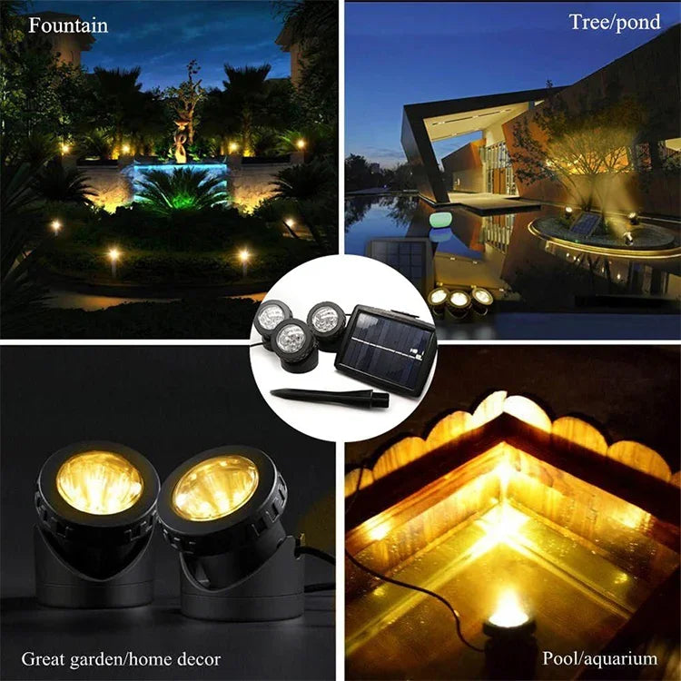 二頭LED屋外防水ソーラー水中スポットライト投光器、二頭
