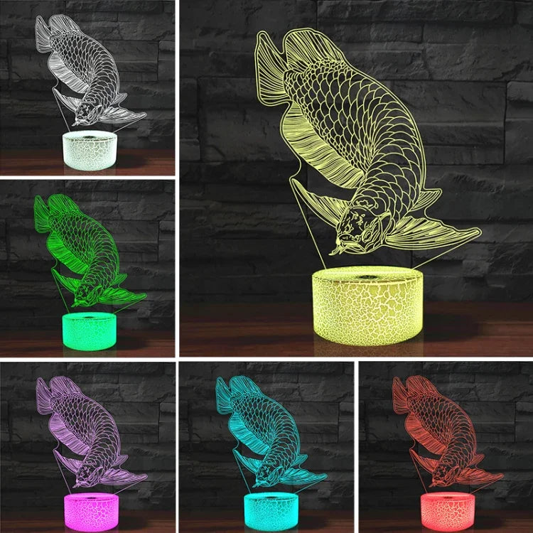 魚形3DカラフルLEDビジョンライト テーブルランプ、USBタッチバージョン、USBタッチバージョン