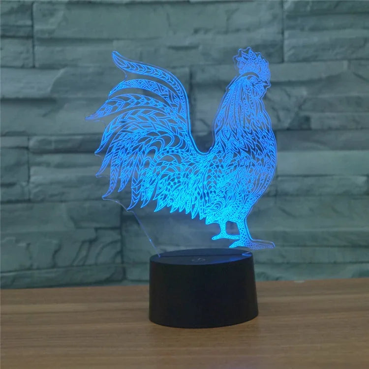 雄鶏形3DカラフルLEDビジョンライト テーブルランプ、16色リモコンバージョン、16色リモコンバージョン