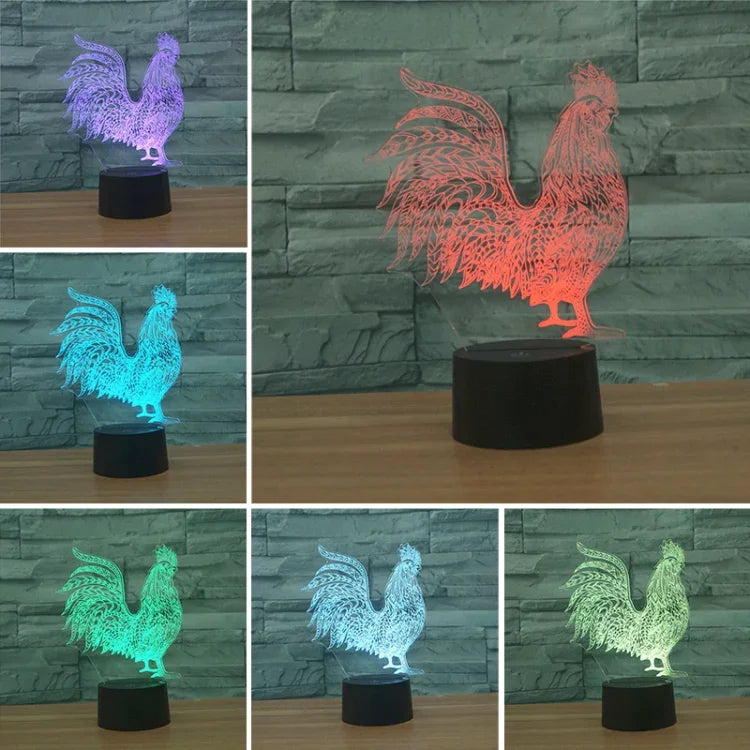 雄鶏形3DカラフルLEDビジョンライト テーブルランプ、16色リモコンバージョン、16色リモコンバージョン