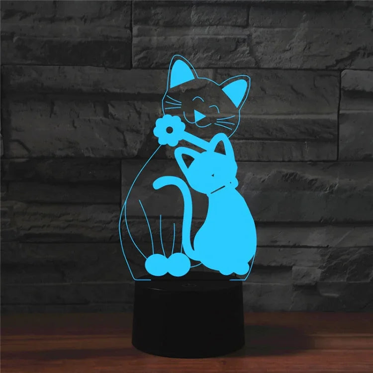猫形3DカラフルLEDビジョンライト テーブルランプ、16色リモコンバージョン、16色リモコンバージョン