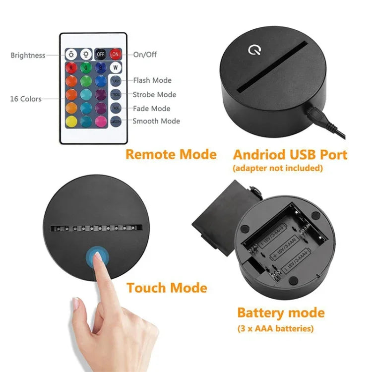 Motorcycle Shape 3D Colorful LED Vision Light Table Lamp, USB Touch Version, USB Touch Version